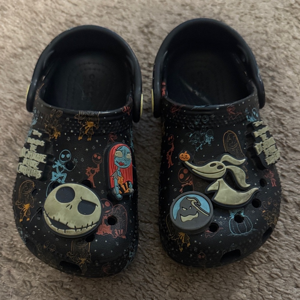 CROCS Black Clogs with Halloween Characters